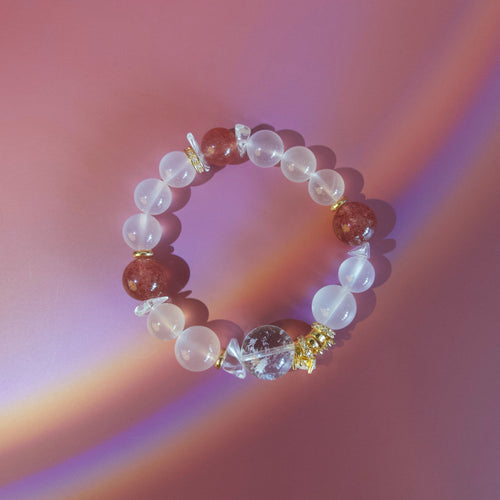 Pink crystal bracelet with soft rose and clear natural stones