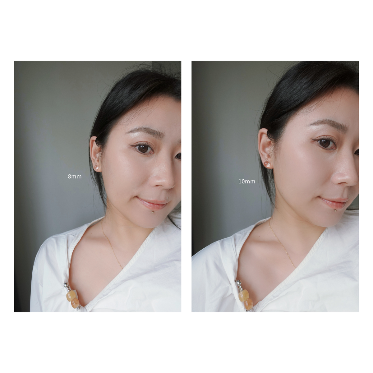Clear quartz stud earrings worn on ear
