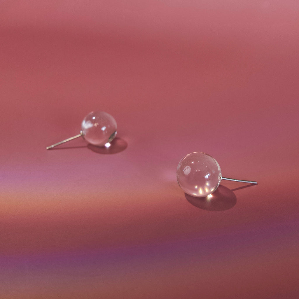 Natural clear quartz stud earrings with S925 sterling silver posts