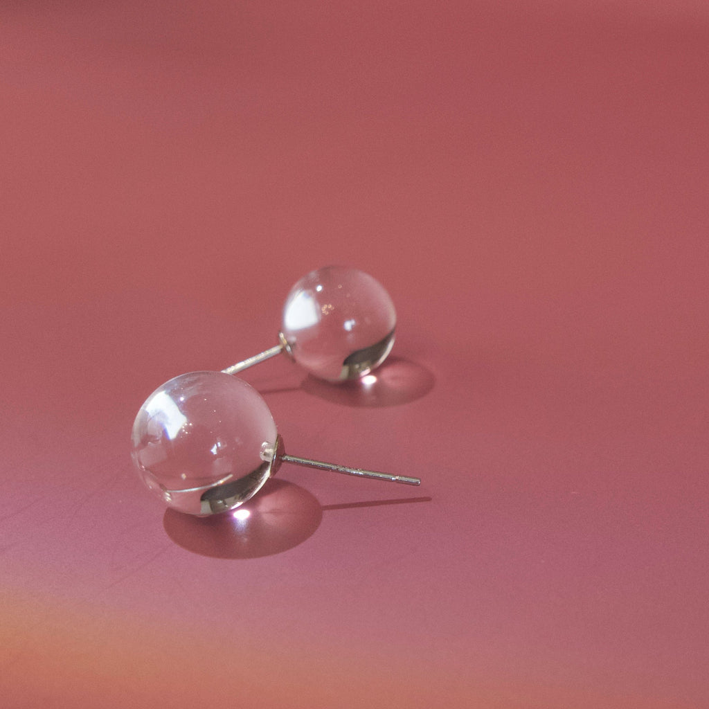 Natural clear quartz stud earrings with S925 sterling silver posts