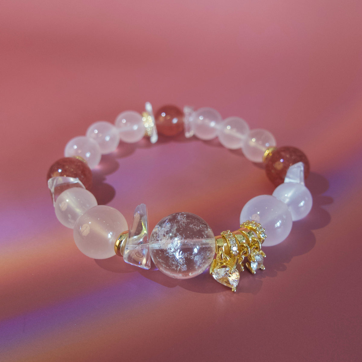 Pink natural crystal bracelet inspired by love and connection